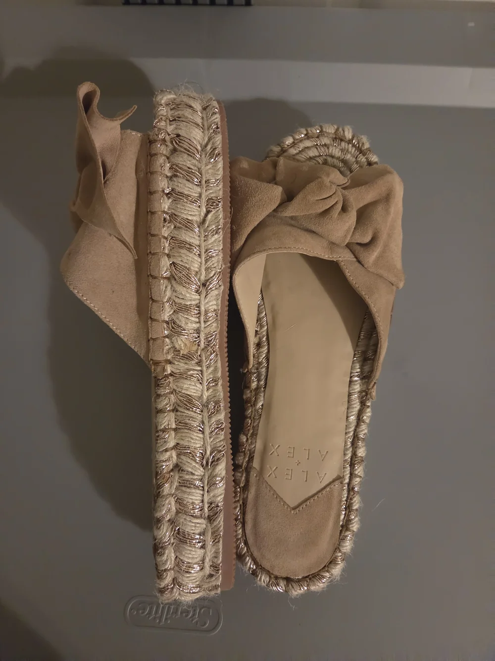 Alex And Ani Suede Bow Espadrille Slide - Tan 8 5 Nwob